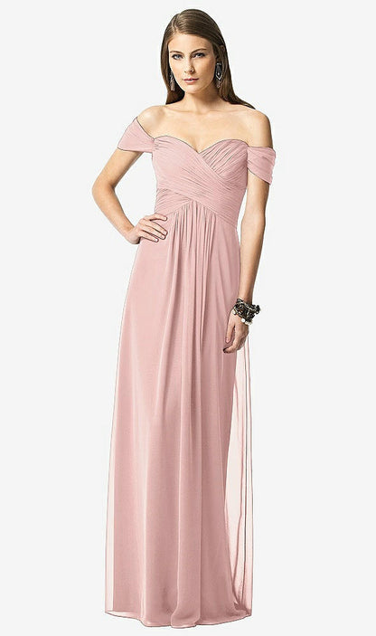 【NEW】【STYLE: TH028】オフショルダー ruced シフォン マキシ ドレス  -  alessia【COLOR: Rose - PANTONE Rose Quartz】【SIZE: 00-30W】