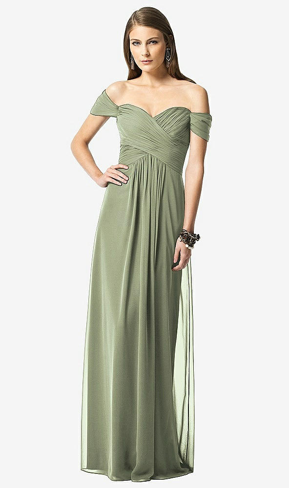 【NEW】【STYLE: TH028】オフショルダー ruced シフォン マキシ ドレス  -  alessia【COLOR: Sage】【SIZE: 00-30W】
