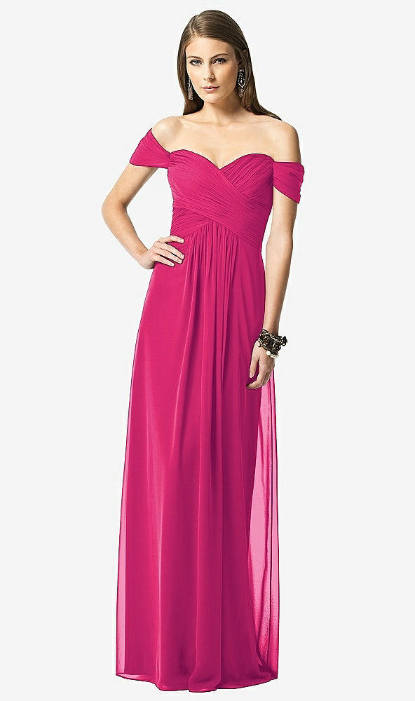 【NEW】【STYLE: TH028】オフショルダー ruced シフォン マキシ ドレス  -  alessia【COLOR: Think Pink】【SIZE: 00-30W】