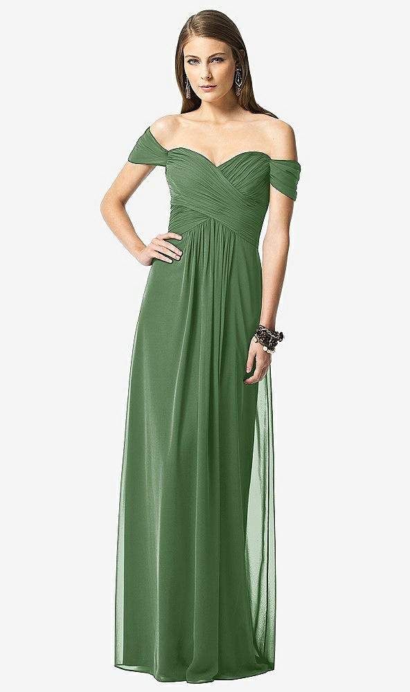 【STYLE: TH028】Off-the-Shoulder Ruched Chiffon Maxi Dress - Alessia【COLOR: Vineyard Green】