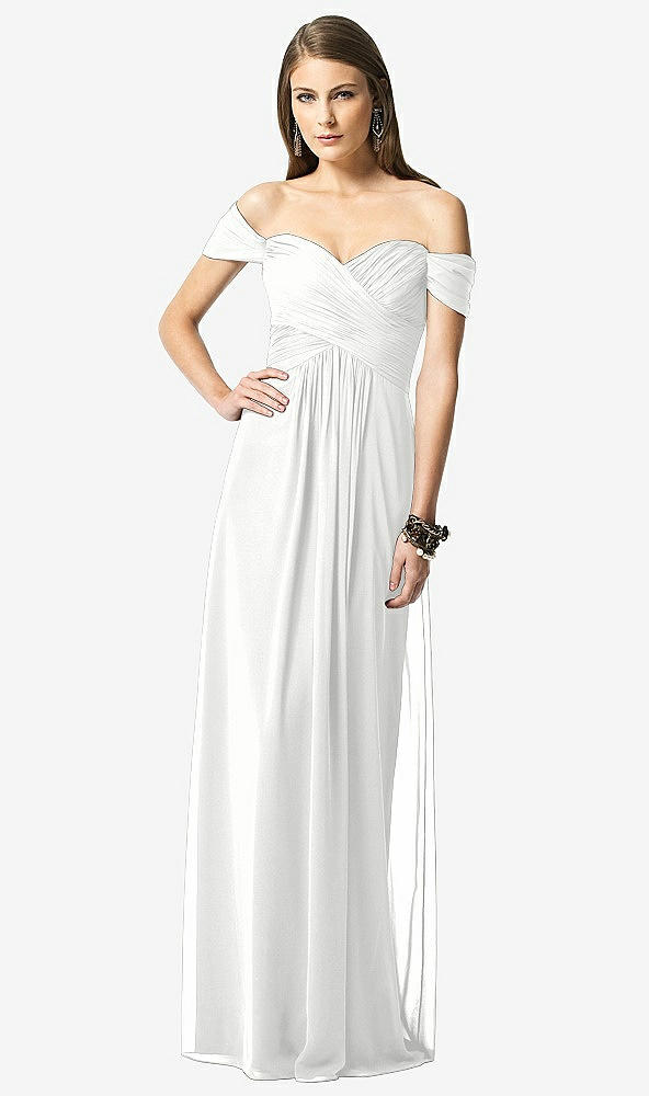 【STYLE: TH028】Off-the-Shoulder Ruched Chiffon Maxi Dress - Alessia【COLOR: White】