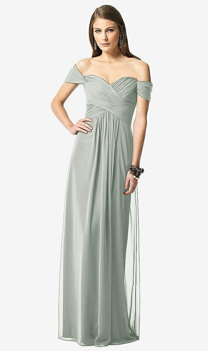 【NEW】【STYLE: TH028】オフショルダー ruced シフォン マキシ ドレス  -  alessia【COLOR: Willow Green】【SIZE: 00-30W】
