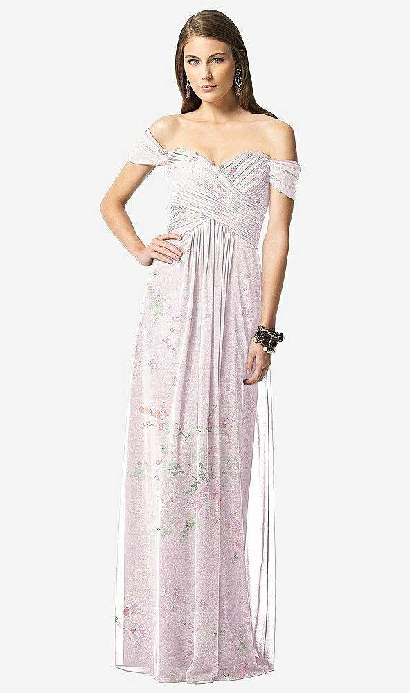 【NEW】【STYLE: TH028】オフショルダー ruced シフォン マキシ ドレス  -  alessia【COLOR: Watercolor Print】【SIZE: 00-30W】