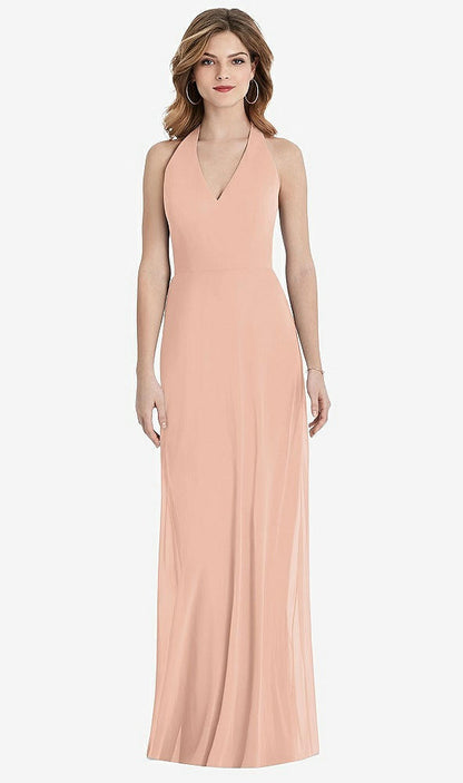 【STYLE: TH029】V-Neck Halter Chiffon Maxi Dress - Taryn【COLOR: Pale Peach】