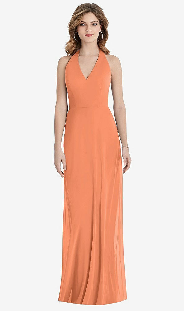 【STYLE: TH029】V-Neck Halter Chiffon Maxi Dress - Taryn【COLOR: Sweet Melon】