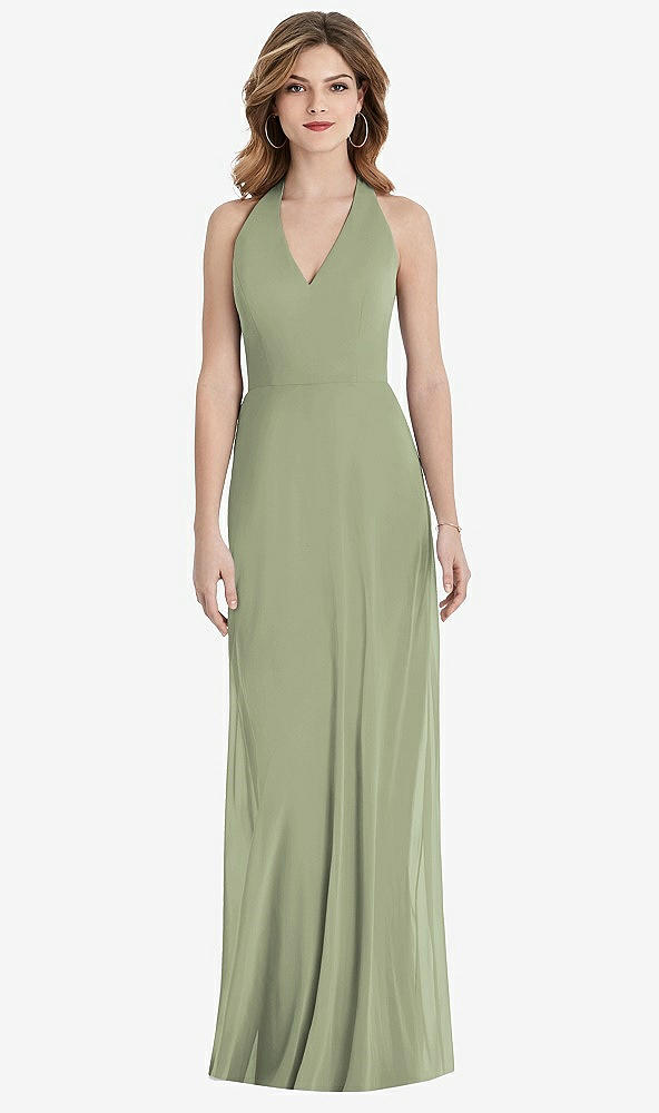 【STYLE: TH029】V-Neck Halter Chiffon Maxi Dress - Taryn【COLOR: Sage】