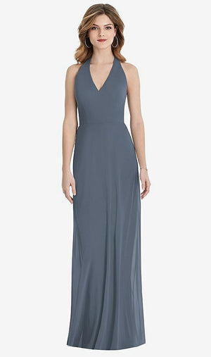 【NEW】【STYLE: TH029】Vネック ホルター シフォン マキシ ドレス  -  タリン【COLOR: Silverstone】【SIZE: 00-30W】