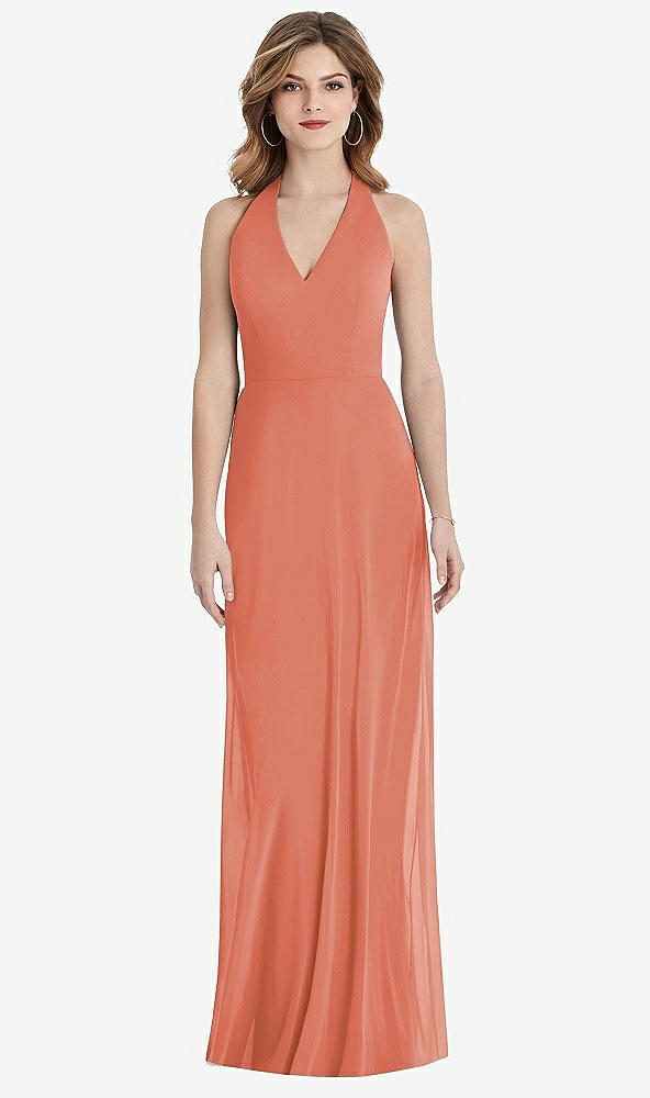 【STYLE: TH029】V-Neck Halter Chiffon Maxi Dress - Taryn【COLOR: Terracotta Copper】