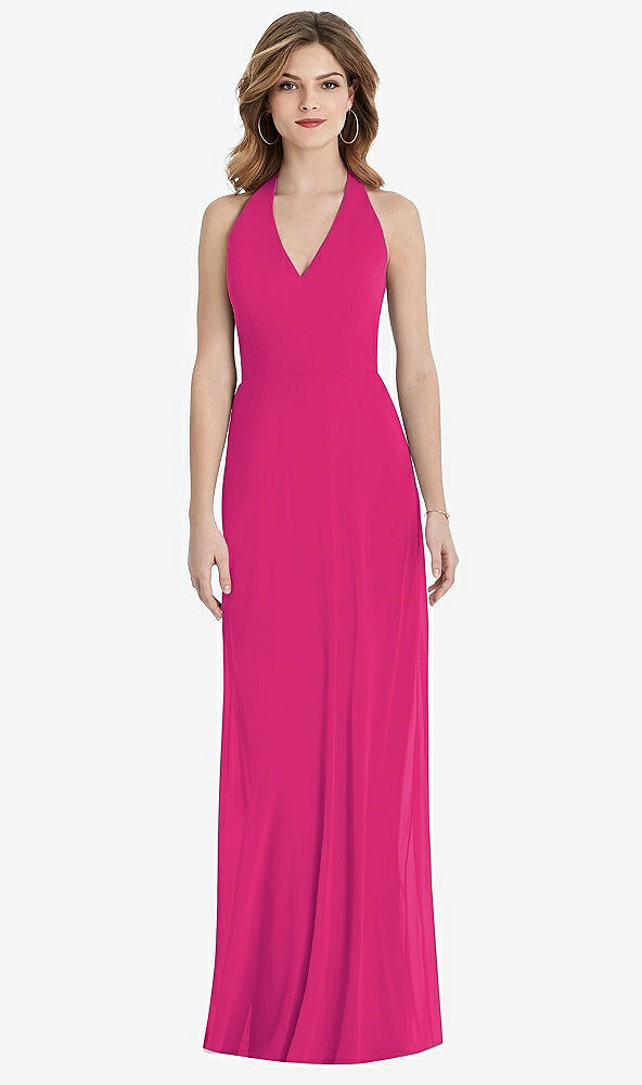 【STYLE: TH029】V-Neck Halter Chiffon Maxi Dress - Taryn【COLOR: Think Pink】