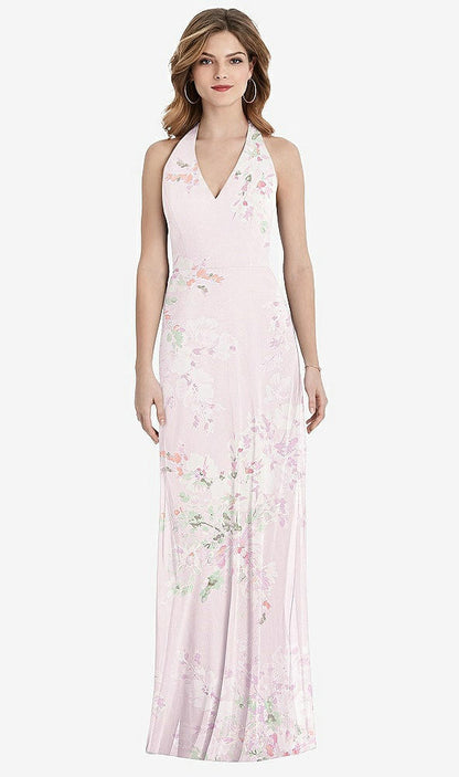 【STYLE: TH029】V-Neck Halter Chiffon Maxi Dress - Taryn【COLOR: Watercolor Print】