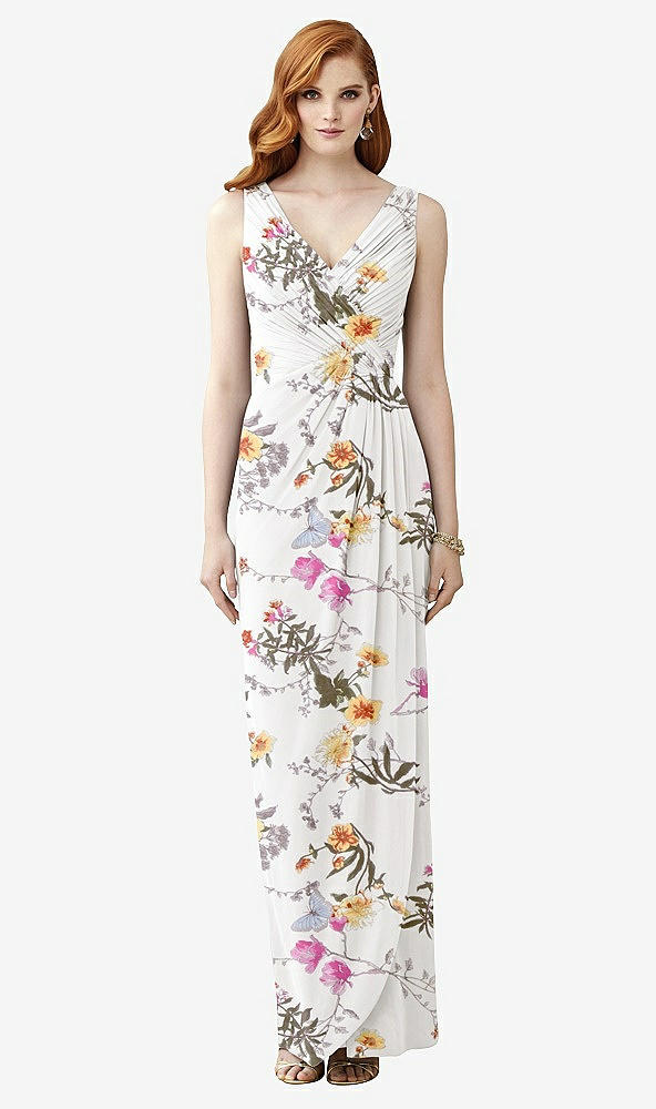 【STYLE: TH030】Sleeveless Draped Faux Wrap Maxi Dress - Dahlia【COLOR: Butterfly Botanica Ivory】
