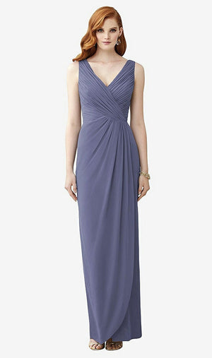 【STYLE: TH030】Sleeveless Draped Faux Wrap Maxi Dress - Dahlia【COLOR: French Blue】