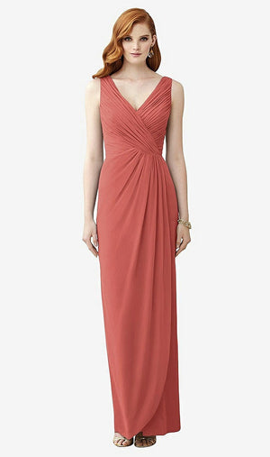 【STYLE: TH030】Sleeveless Draped Faux Wrap Maxi Dress - Dahlia【COLOR: Coral Pink】