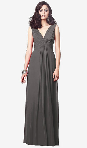【STYLE: TH031】Draped V-Neck Shirred Chiffon Maxi Dress【COLOR: Caviar Gray】