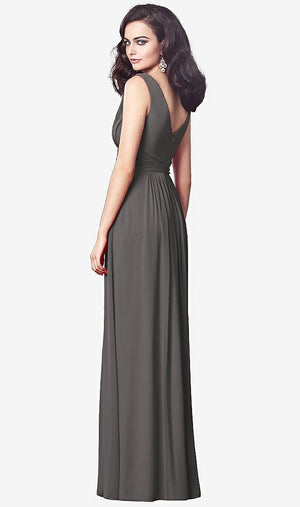 【STYLE: TH031】Draped V-Neck Shirred Chiffon Maxi Dress【COLOR: Caviar Gray】