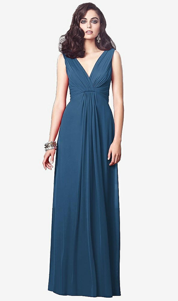 【STYLE: TH031】Draped V-Neck Shirred Chiffon Maxi Dress【COLOR: Dusk Blue】