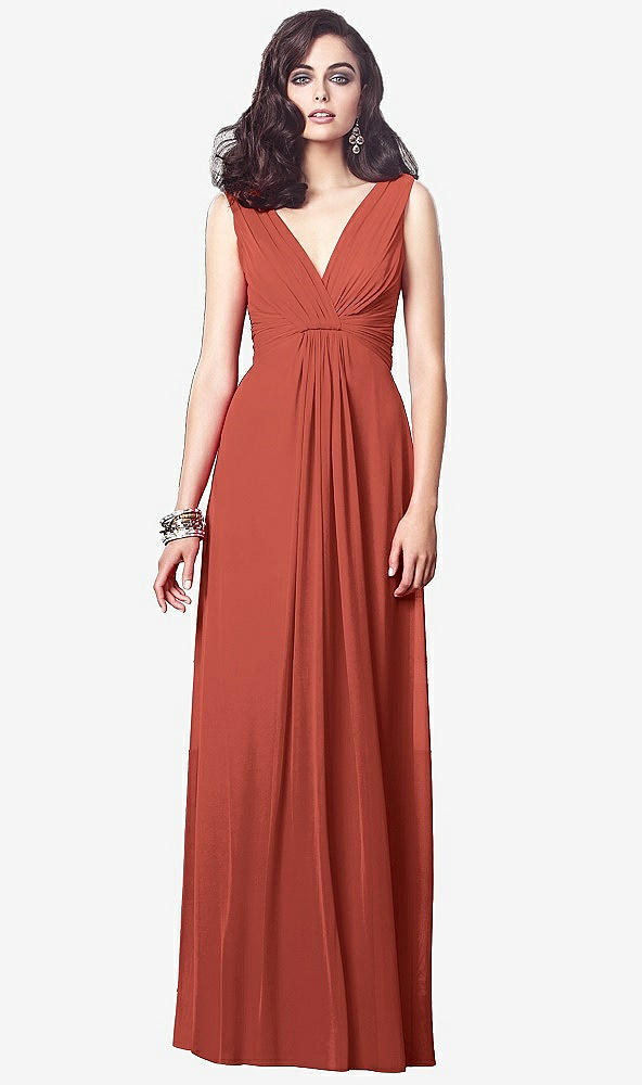 【STYLE: TH031】Draped V-Neck Shirred Chiffon Maxi Dress【COLOR: Amber Sunset】