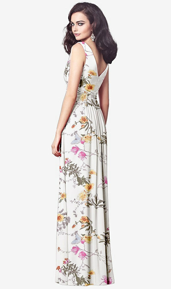 【STYLE: TH031】Draped V-Neck Shirred Chiffon Maxi Dress【COLOR: Butterfly Botanica Ivory】