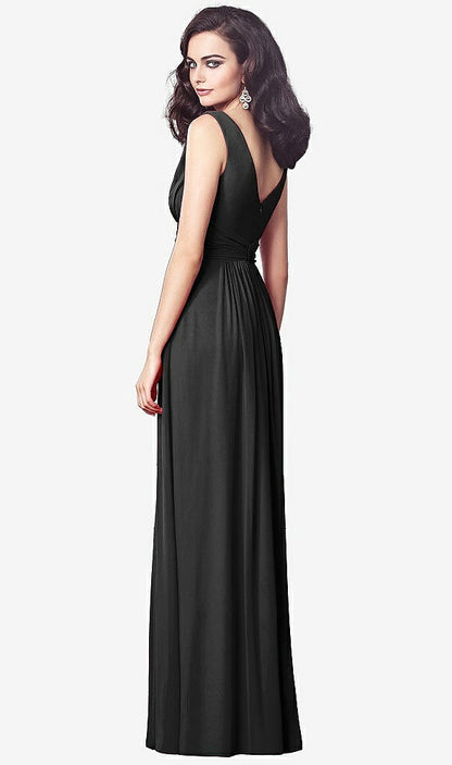 【STYLE: TH031】Draped V-Neck Shirred Chiffon Maxi Dress【COLOR: Black】