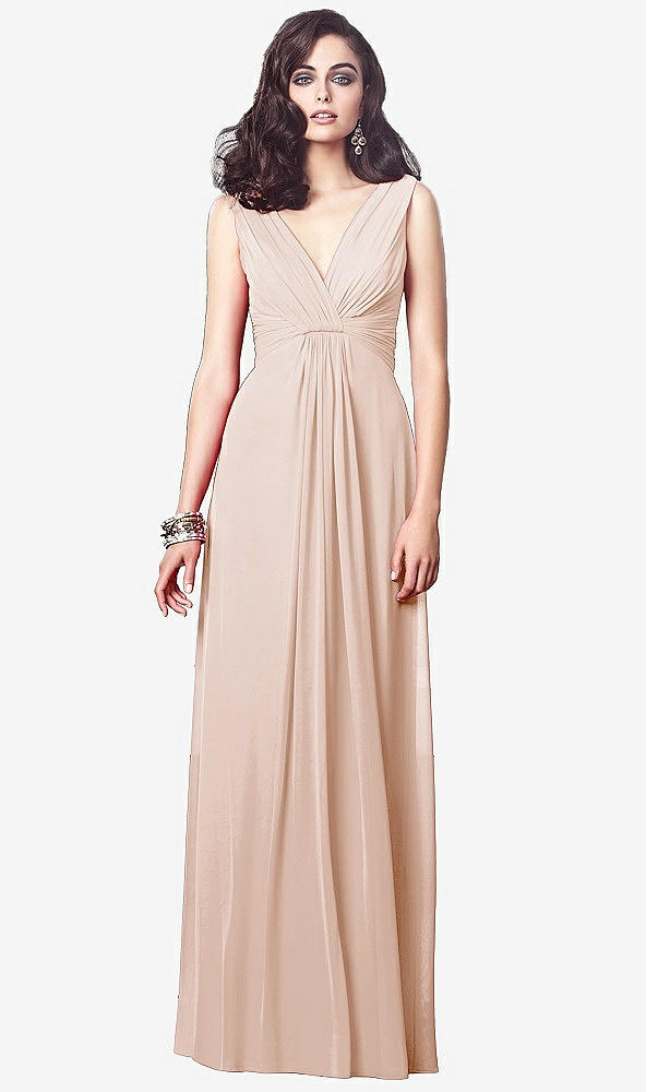 【STYLE: TH031】Draped V-Neck Shirred Chiffon Maxi Dress【COLOR: Cameo】