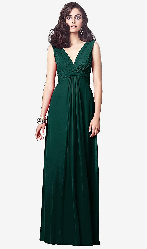 【STYLE: TH031】Draped V-Neck Shirred Chiffon Maxi Dress【COLOR: Evergreen】