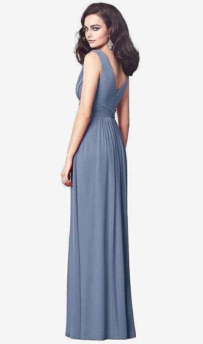 【STYLE: TH031】Draped V-Neck Shirred Chiffon Maxi Dress【COLOR: Larkspur Blue】