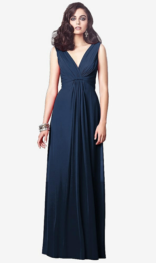 【STYLE: TH031】Draped V-Neck Shirred Chiffon Maxi Dress【COLOR: Midnight Navy】