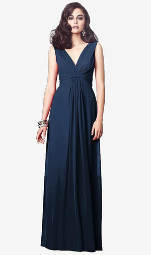 【STYLE: TH031】Draped V-Neck Shirred Chiffon Maxi Dress【COLOR: Midnight Navy】