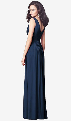 【STYLE: TH031】Draped V-Neck Shirred Chiffon Maxi Dress【COLOR: Midnight Navy】