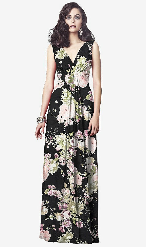 【NEW】【STYLE: TH031】ドレープ Vネック シアレッド シフォン マキシ ドレス【COLOR: Noir Garden】【SIZE: 00-30W】