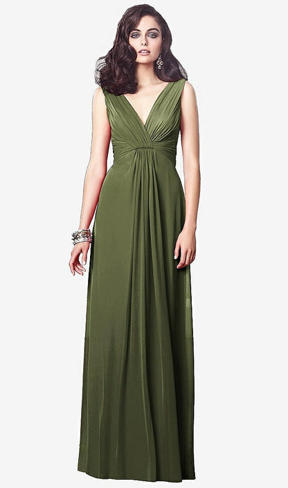【STYLE: TH031】Draped V-Neck Shirred Chiffon Maxi Dress【COLOR: Olive Green】