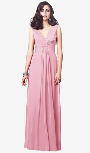 【STYLE: TH031】Draped V-Neck Shirred Chiffon Maxi Dress【COLOR: Peony Pink】