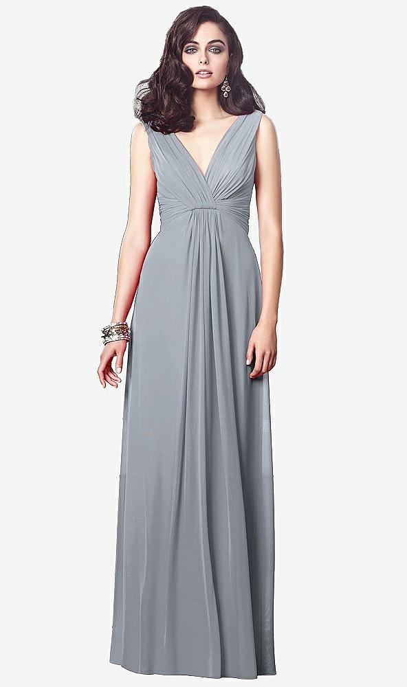 【NEW】【STYLE: TH031】ドレープ Vネック シアレッド シフォン マキシ ドレス【COLOR: Platinum】【SIZE: 00-30W】