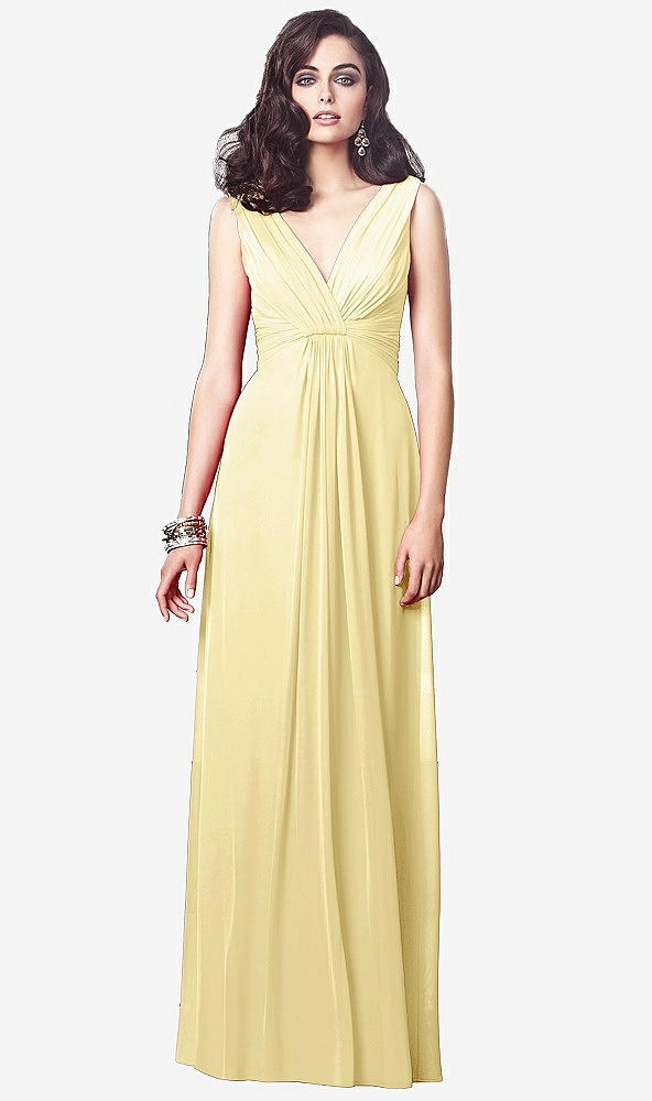 【STYLE: TH031】Draped V-Neck Shirred Chiffon Maxi Dress【COLOR: Pale Yellow】