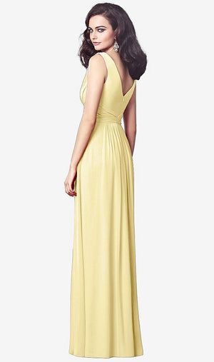 【STYLE: TH031】Draped V-Neck Shirred Chiffon Maxi Dress【COLOR: Pale Yellow】