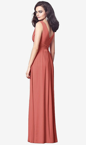 【STYLE: TH031】Draped V-Neck Shirred Chiffon Maxi Dress【COLOR: Coral Pink】