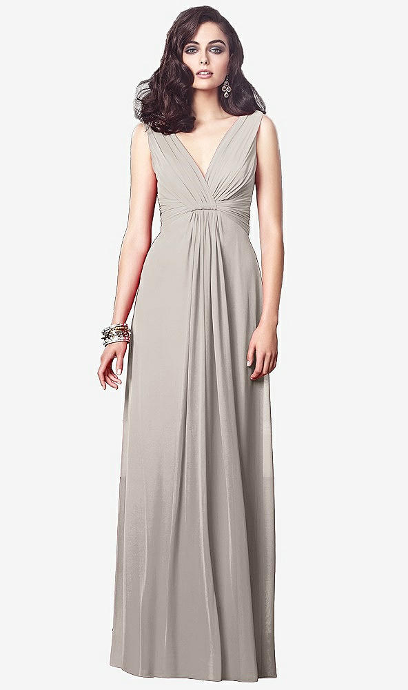 【STYLE: TH031】Draped V-Neck Shirred Chiffon Maxi Dress【COLOR: Taupe】