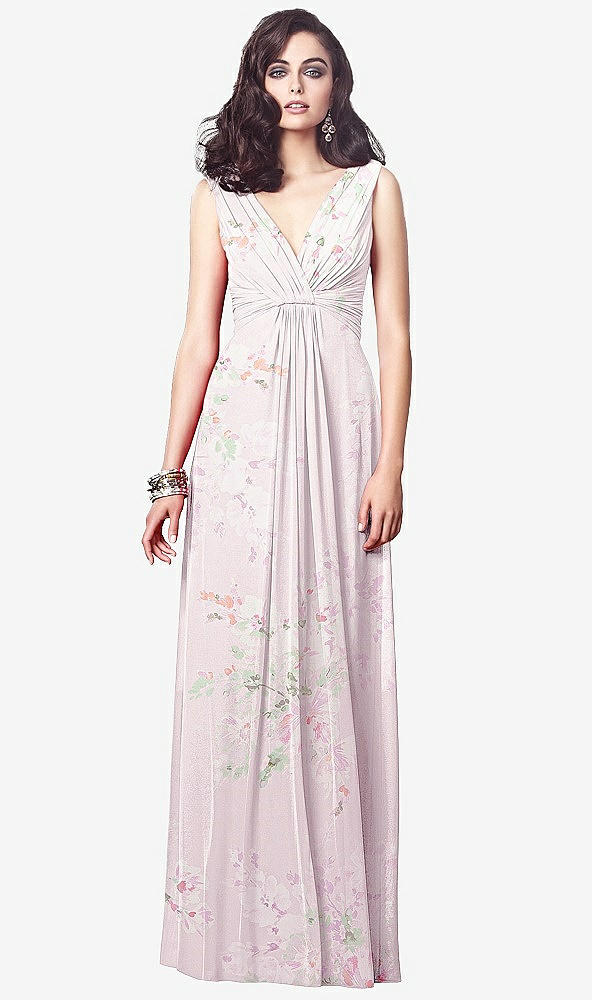【STYLE: TH031】Draped V-Neck Shirred Chiffon Maxi Dress【COLOR: Watercolor Print】