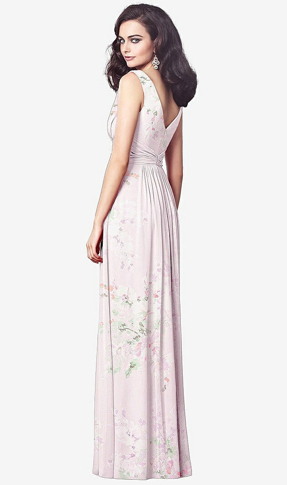 【STYLE: TH031】Draped V-Neck Shirred Chiffon Maxi Dress【COLOR: Watercolor Print】