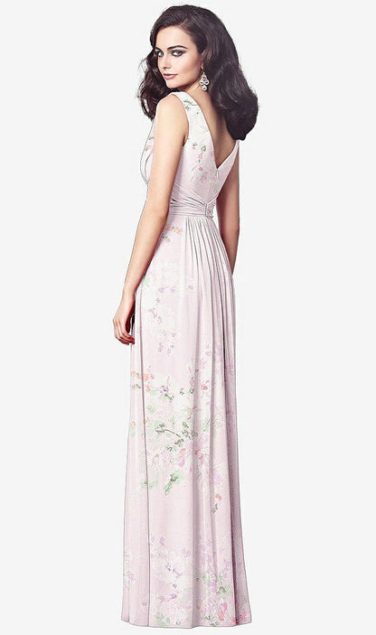 【STYLE: TH031】Draped V-Neck Shirred Chiffon Maxi Dress【COLOR: Watercolor Print】