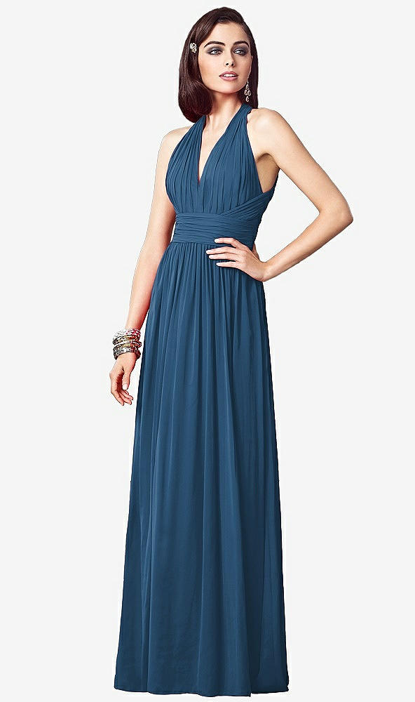 【STYLE: TH032】Ruched Halter Open-Back Maxi Dress - Jada【COLOR: Dusk Blue】