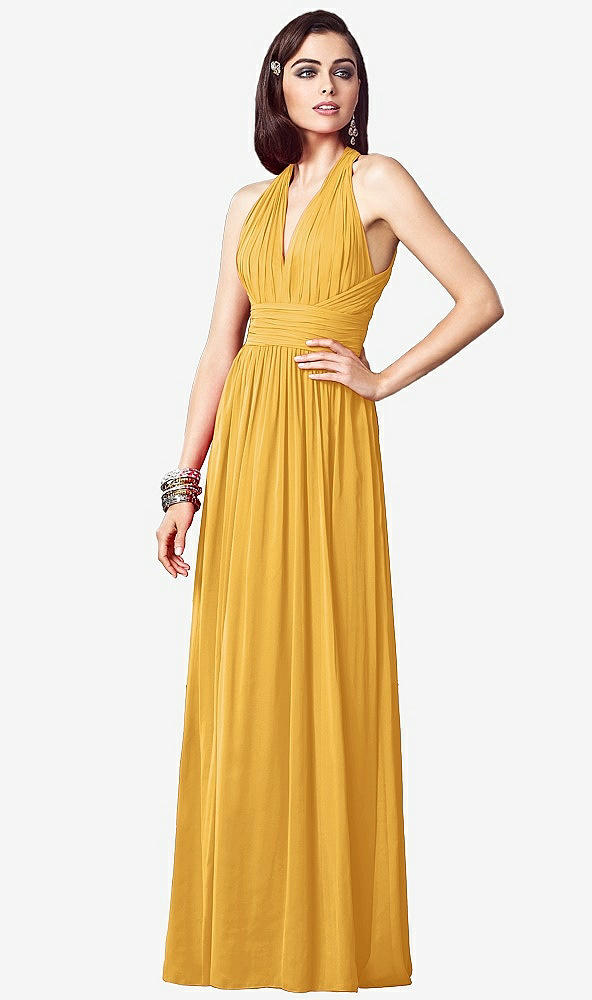 【STYLE: TH032】Ruched Halter Open-Back Maxi Dress - Jada【COLOR: NYC Yellow】