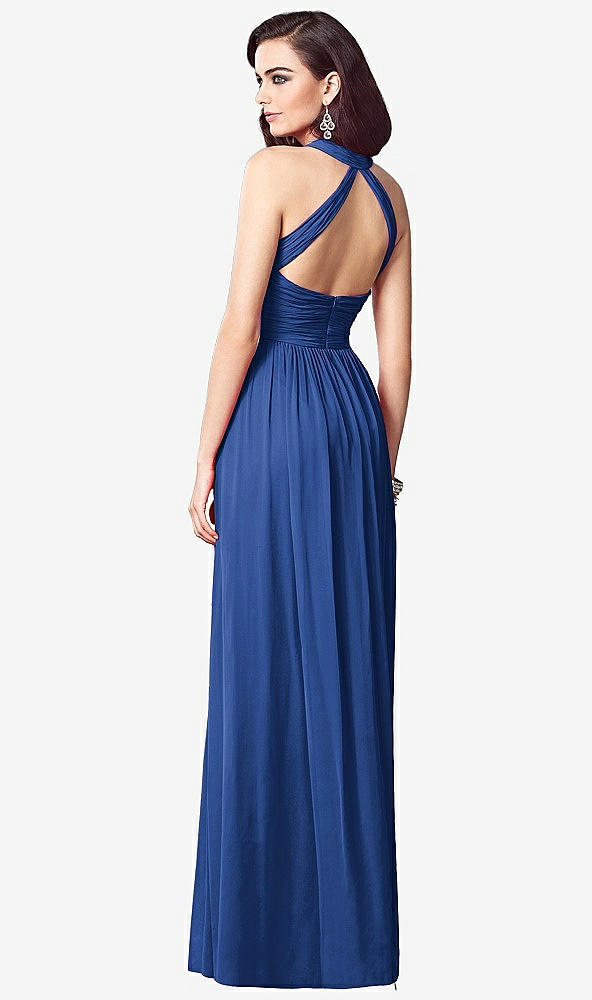 【STYLE: TH032】Ruched Halter Open-Back Maxi Dress - Jada【COLOR: Classic Blue】