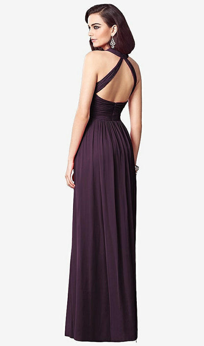 【STYLE: TH032】Ruched Halter Open-Back Maxi Dress - Jada【COLOR: Aubergine】