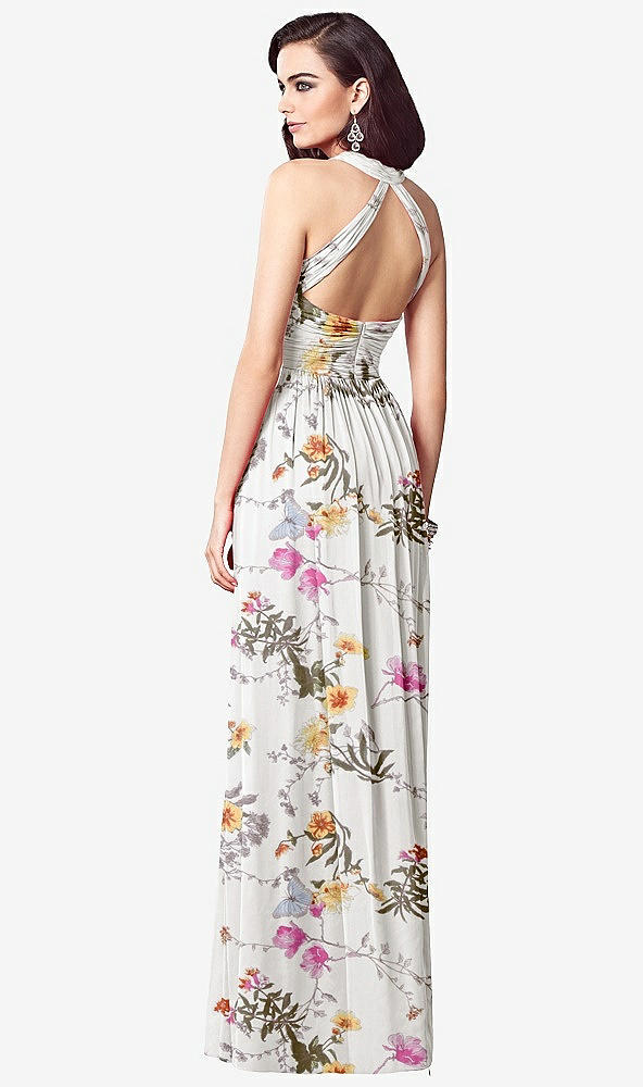 【STYLE: TH032】Ruched Halter Open-Back Maxi Dress - Jada【COLOR: Butterfly Botanica Ivory】