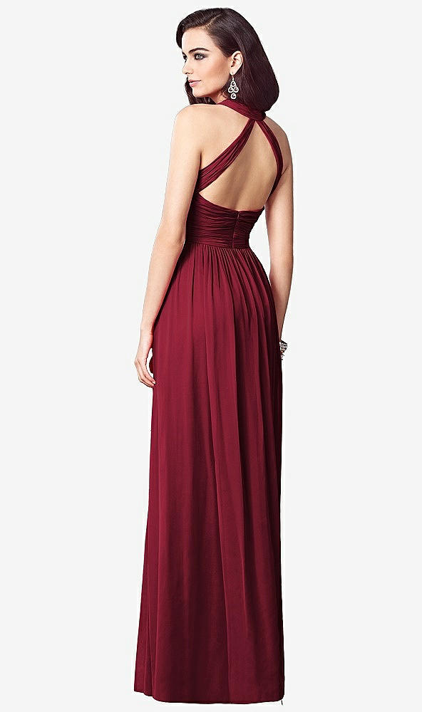 【STYLE: TH032】Ruched Halter Open-Back Maxi Dress - Jada【COLOR: Burgundy】