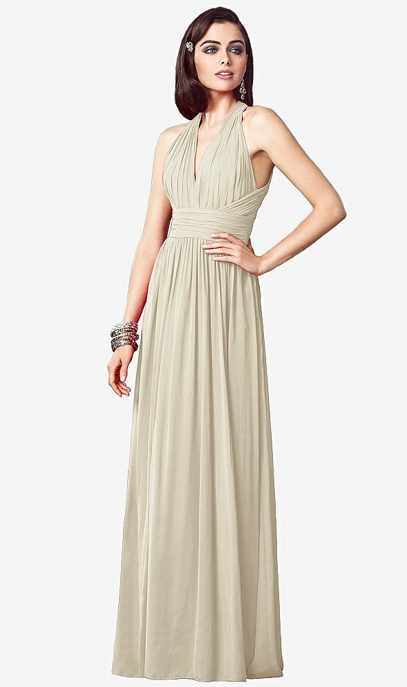 【STYLE: TH032】Ruched Halter Open-Back Maxi Dress - Jada【COLOR: Champagne】