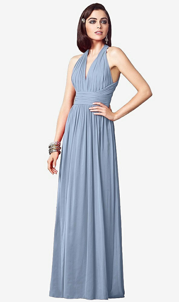 【STYLE: TH032】Ruched Halter Open-Back Maxi Dress - Jada【COLOR: Cloudy】