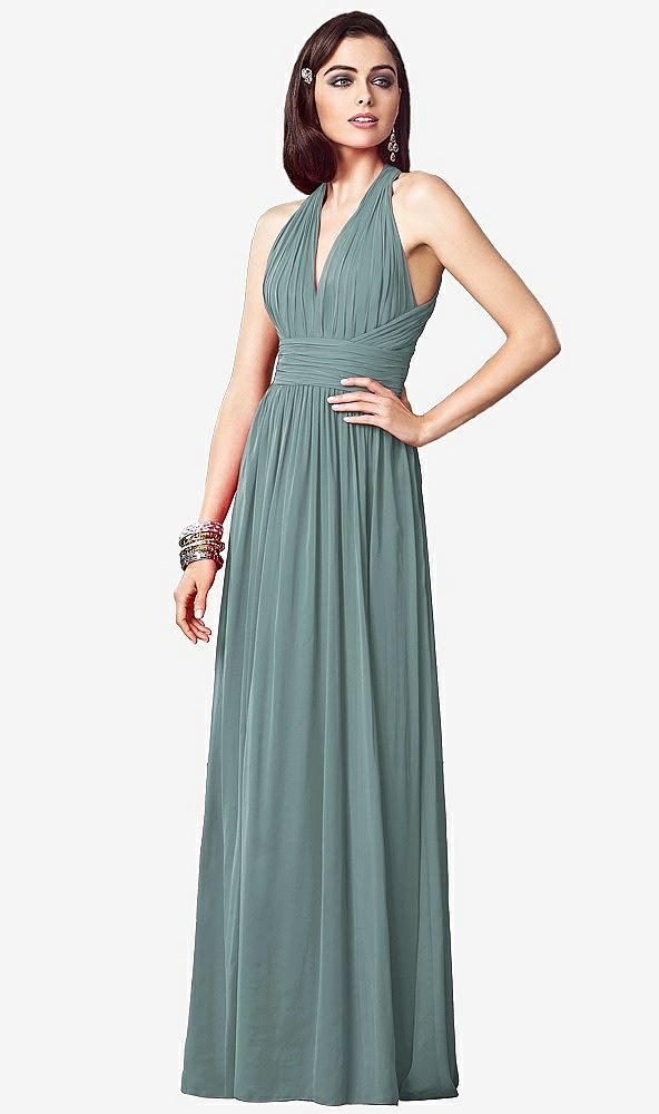 【STYLE: TH032】Ruched Halter Open-Back Maxi Dress - Jada【COLOR: Icelandic】