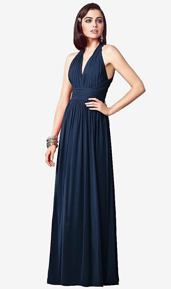 【STYLE: TH032】Ruched Halter Open-Back Maxi Dress - Jada【COLOR: Midnight Navy】